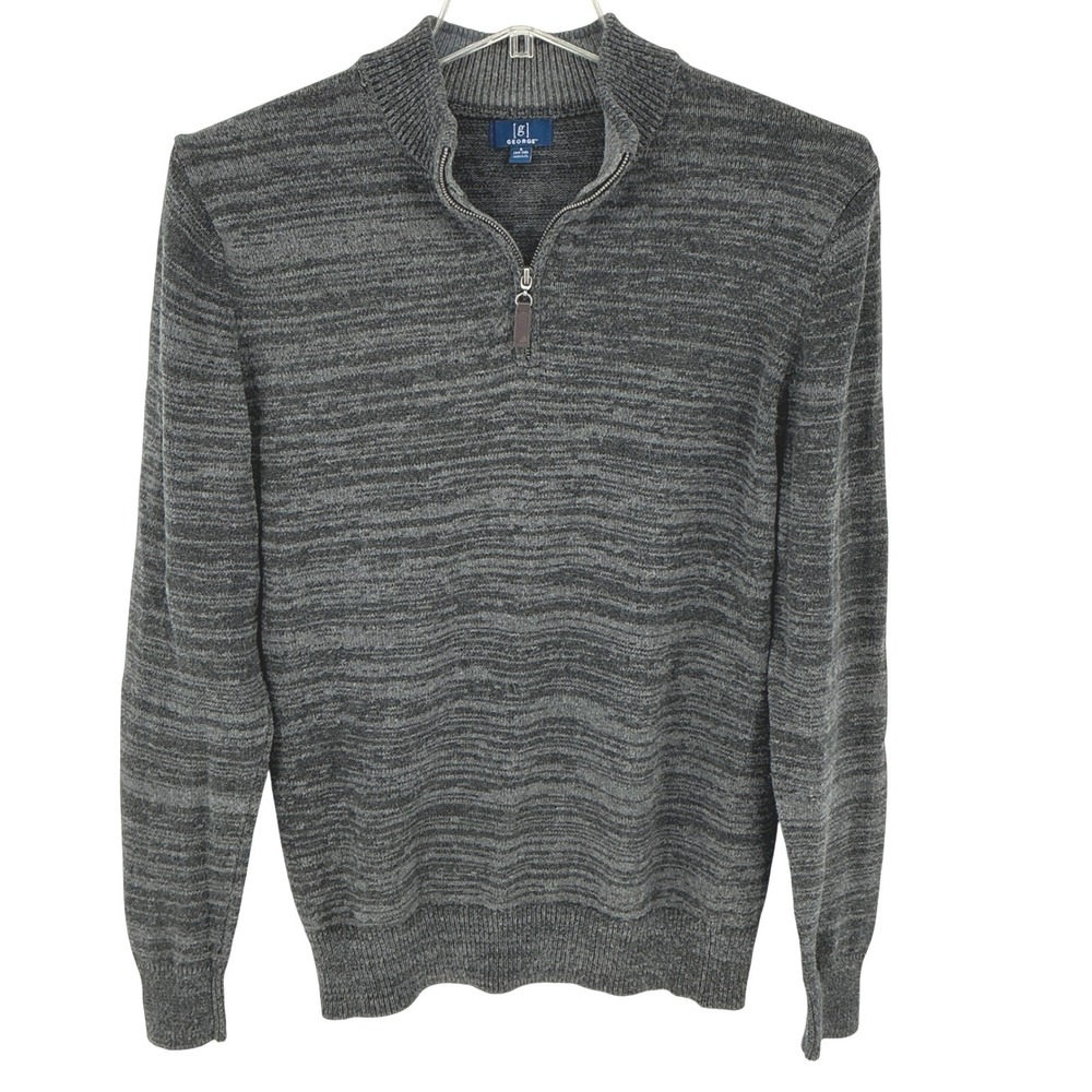 George‎ Mens Heathered Gray Quarter Zip Long Sleeve Sweater S Normcore Y2K Retro